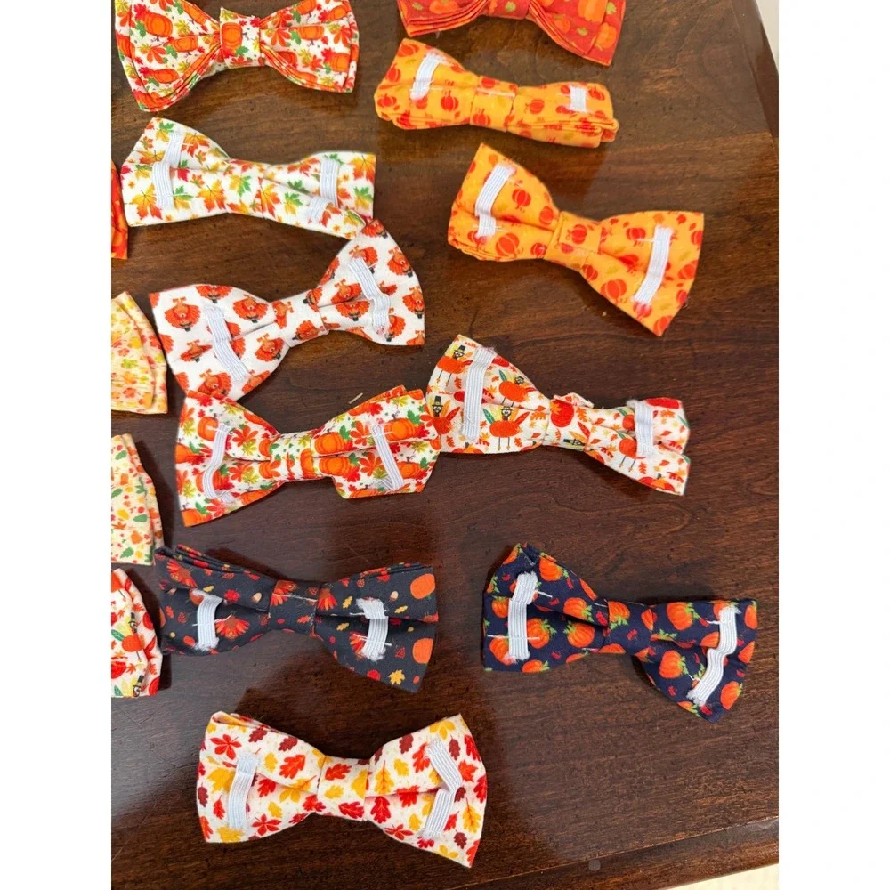 32pc Fall Thanksgiving Dog Bow Tie Lot Pumpkin Turkey Leaf Elastic Collar Slides